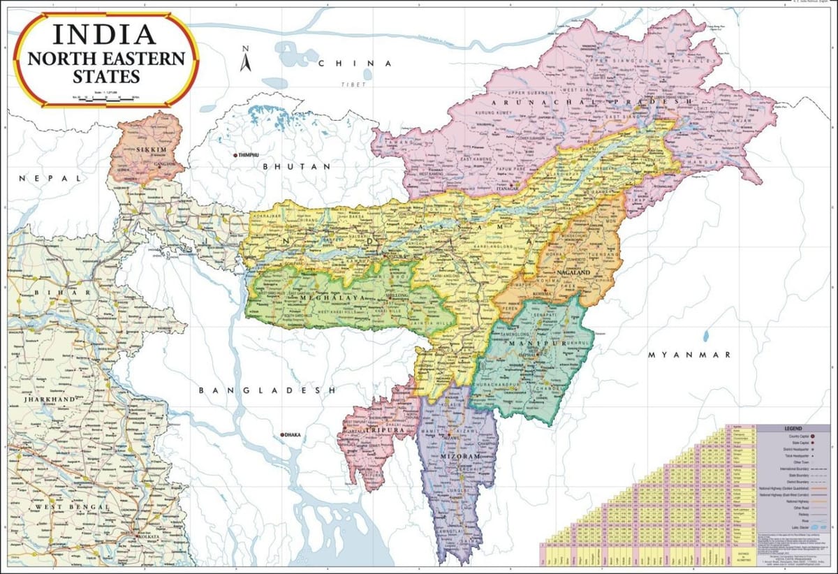 地图的印度东北部