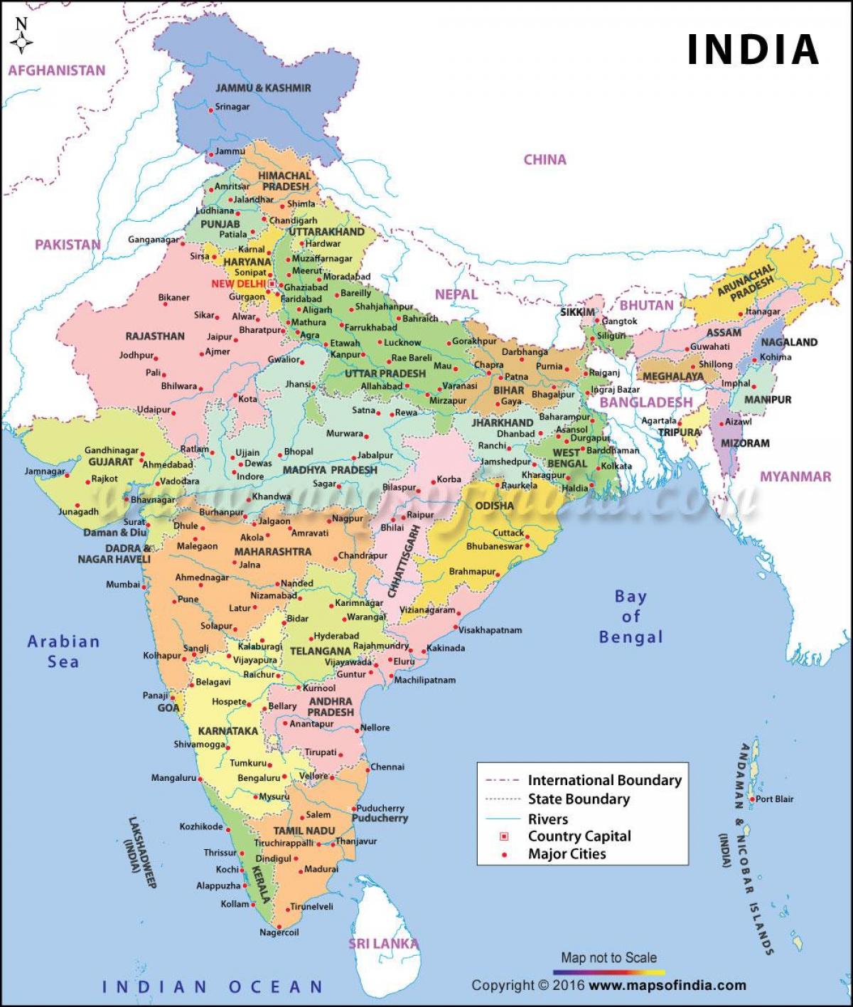 主要港口的印度地图